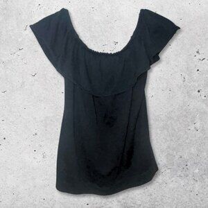 J.Crew Off Shoulder Blouse Pullover Ruffled Neckline Short Sleeves Black W Small